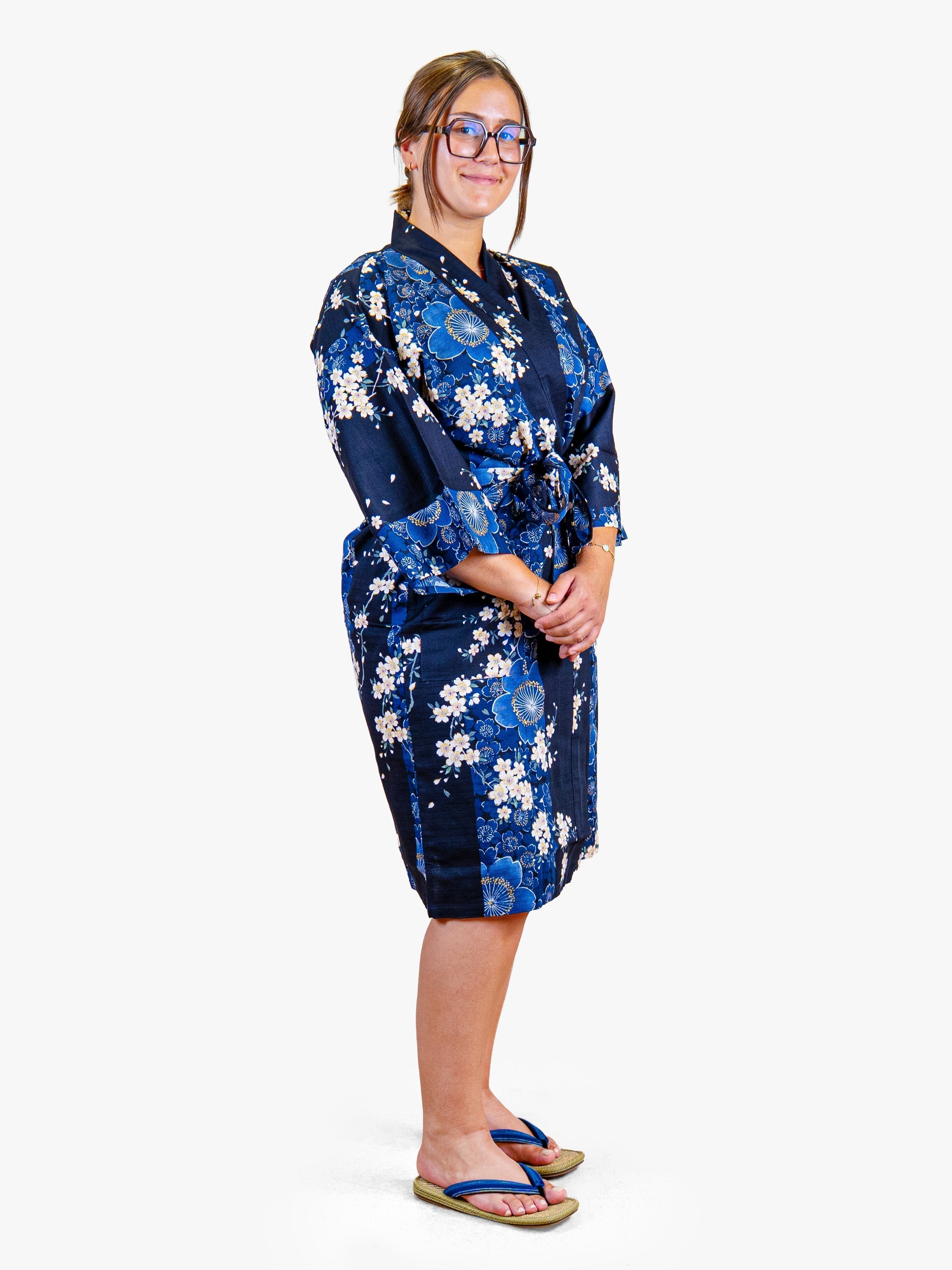 Women’s Happi Kimono – Blue Sakura