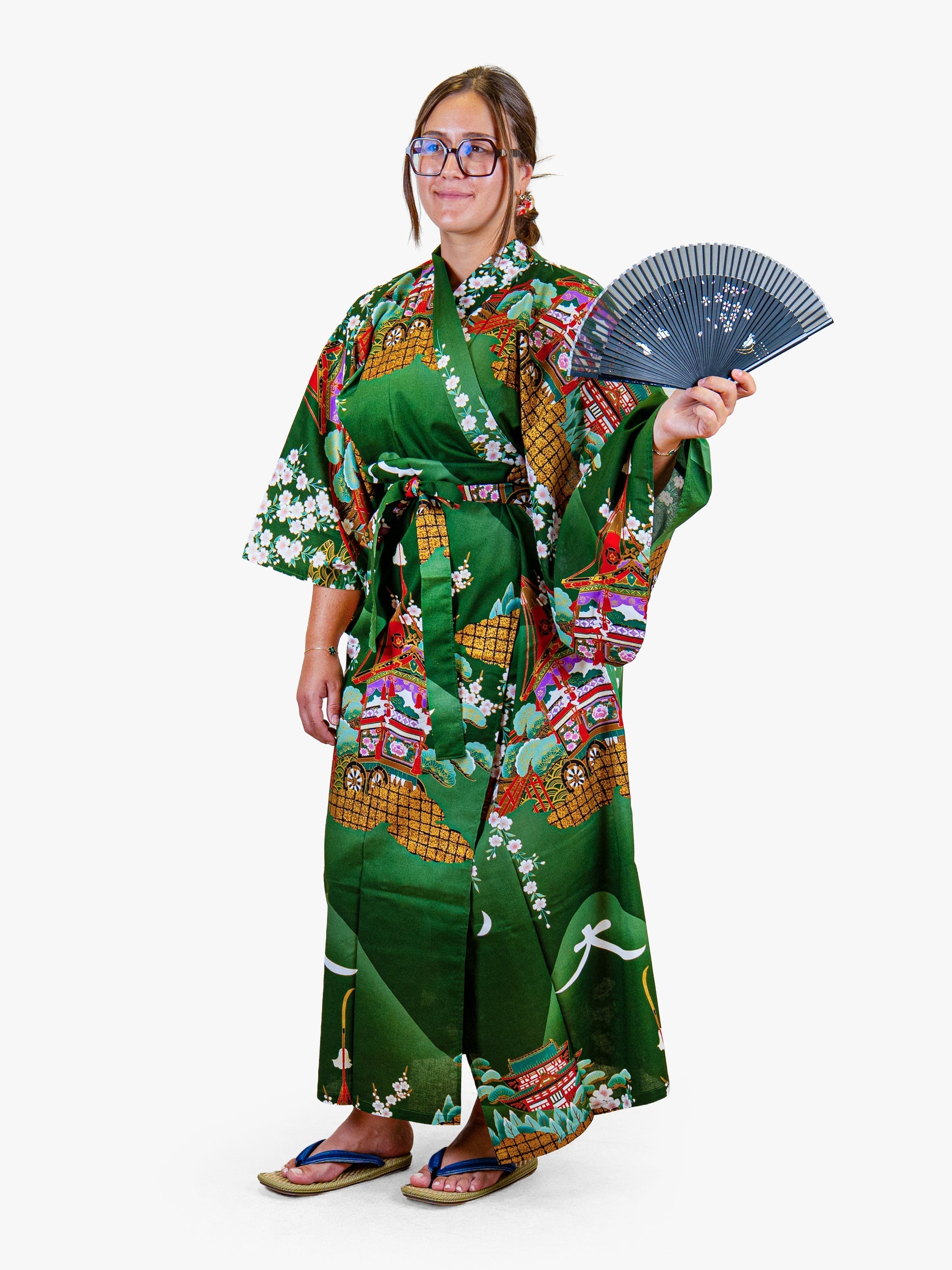 Women’s Japanese Kimono – Green Guruma