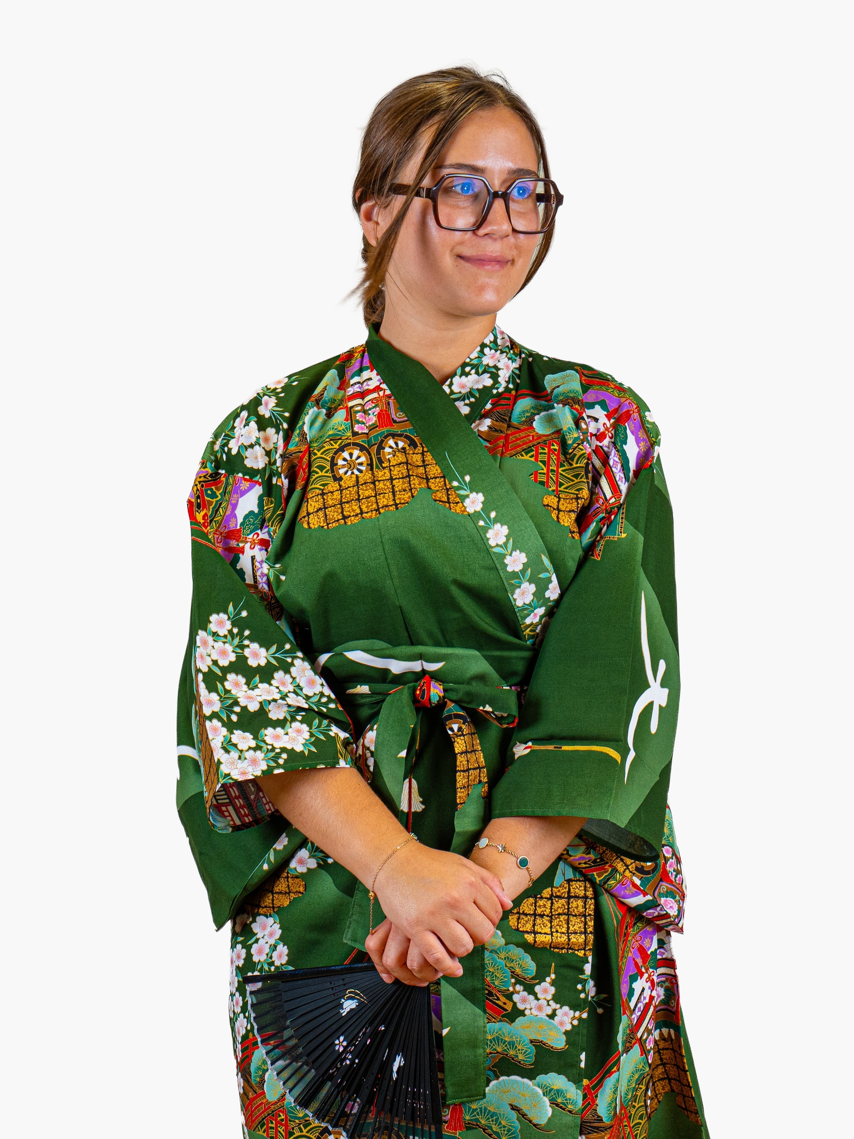 Women’s Japanese Kimono – Green Guruma