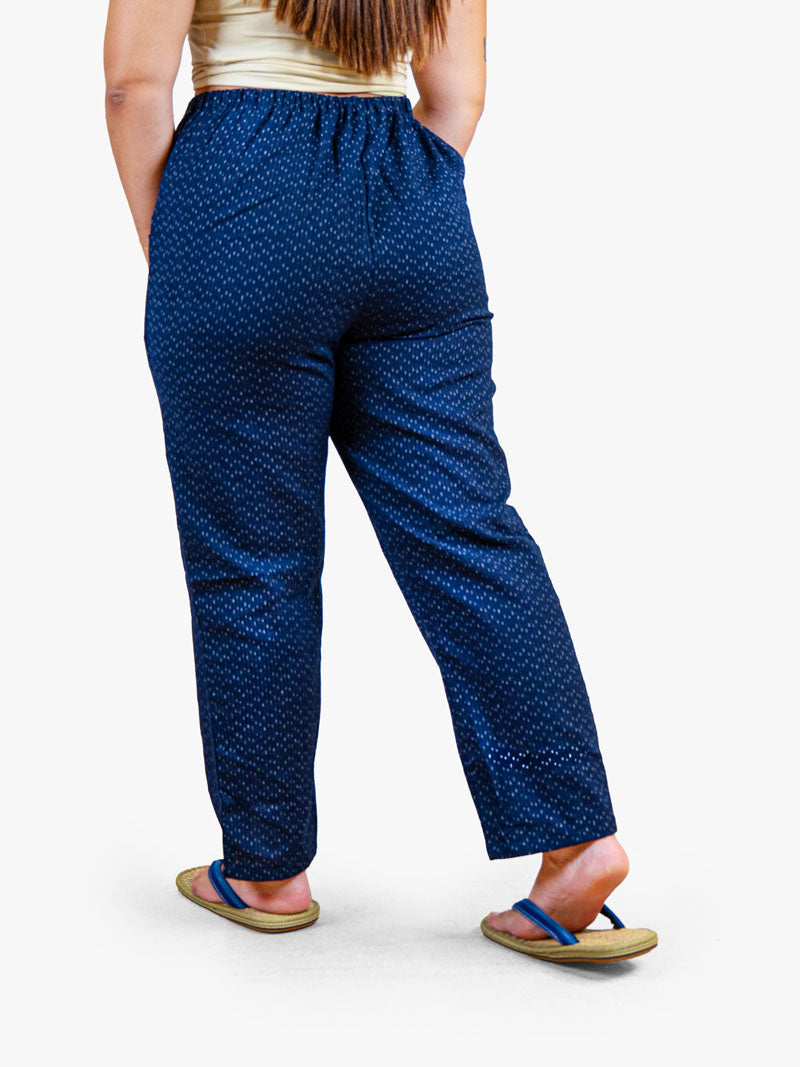 Women’s Japanese Trousers – Navy Blue Kasuri