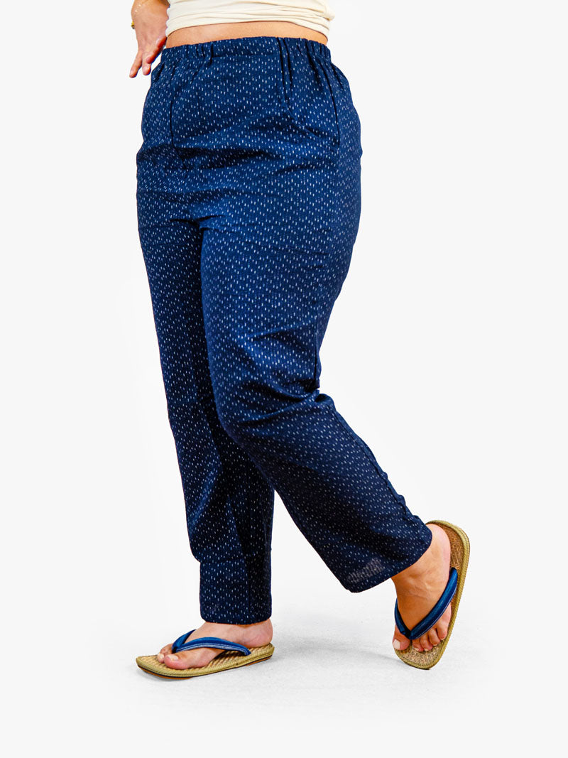 Women’s Japanese Trousers – Navy Blue Kasuri