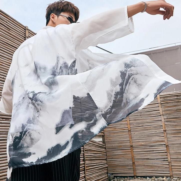 Black And White Men’s Kimono Jacket