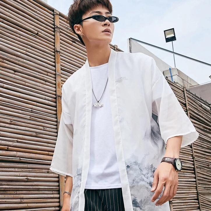 Black And White Men’s Kimono Jacket