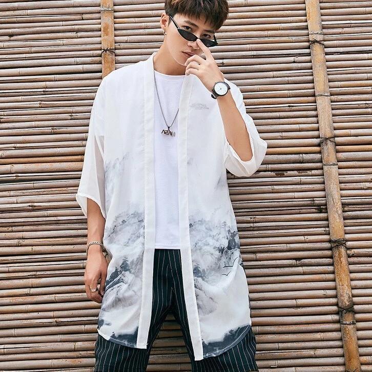 Black And White Men’s Kimono Jacket M