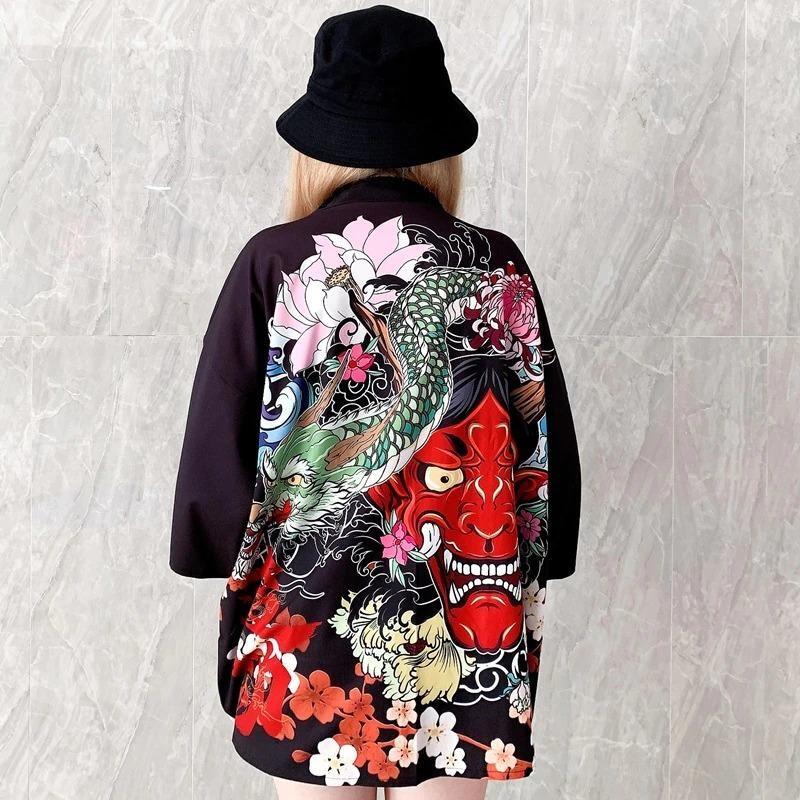 Black Kimono Jacket Womens - Demon One Size