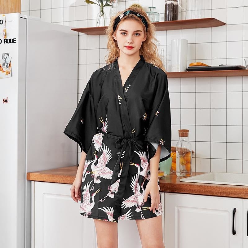 Black Kimono Pajamas for Women M
