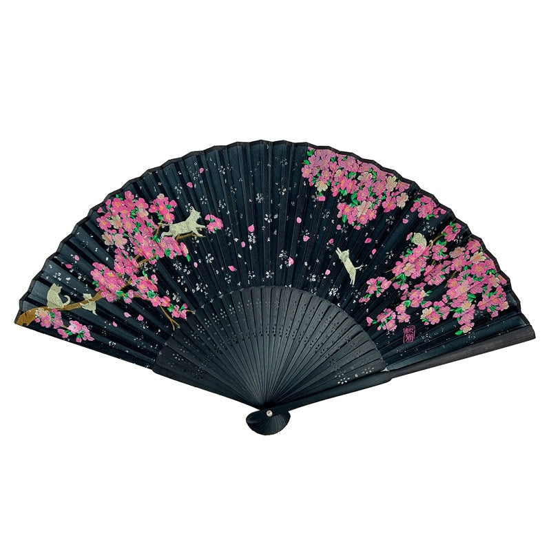 Black Sakura Japanese Fan