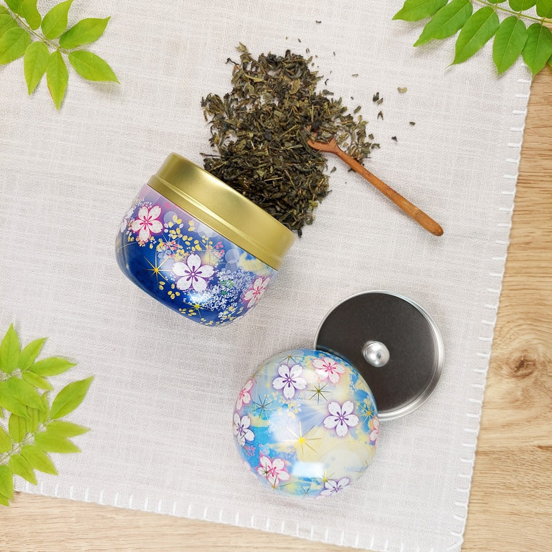 Blue Flowered Metal Tea Caddy