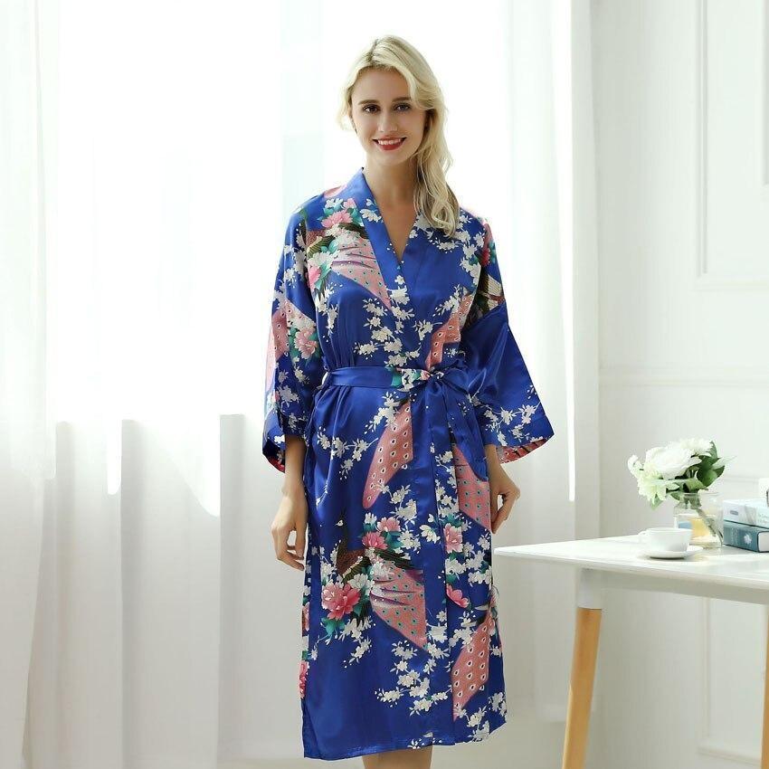 Blue Kimono Robe With Bright Flowers - Women