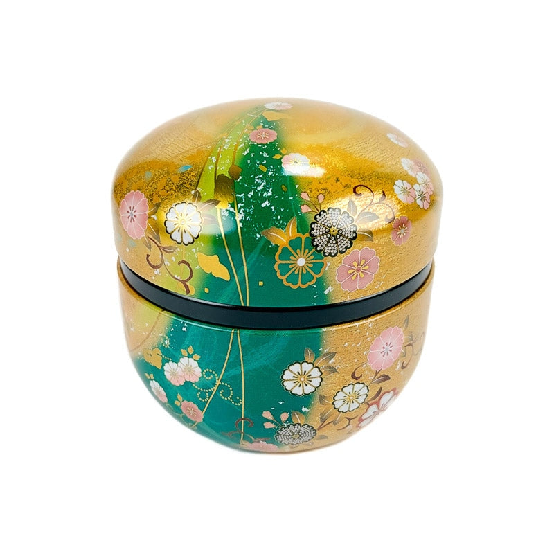 Round Tea Tin - Gold & Green