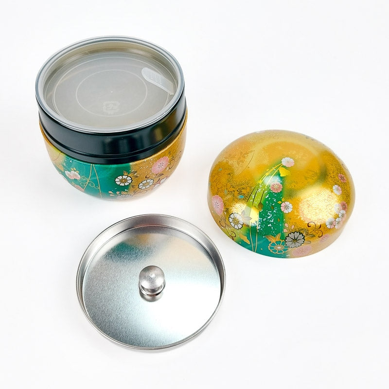 Round Tea Tin - Gold & Green