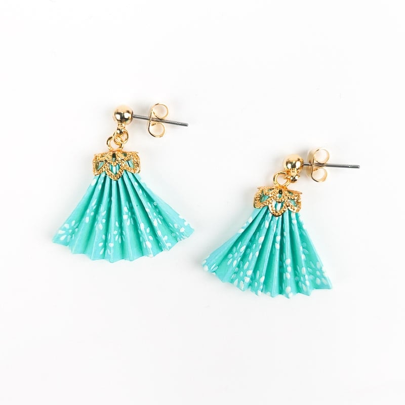 Japanese Fan Earrings - Blue