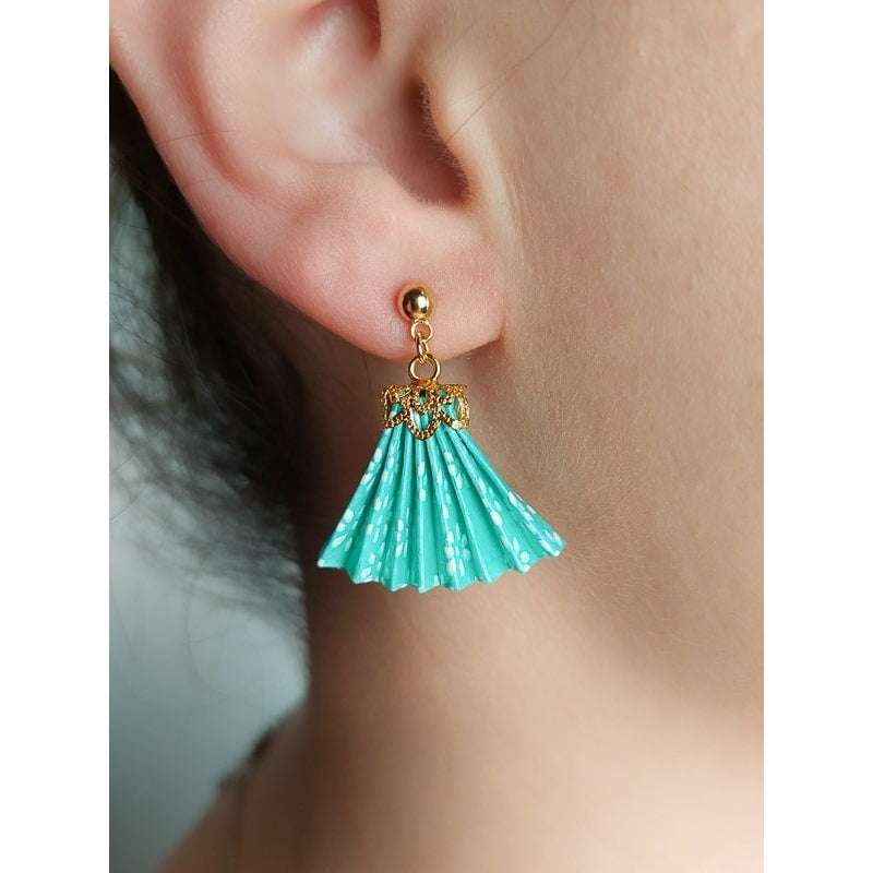 Japanese Fan Earrings - Blue