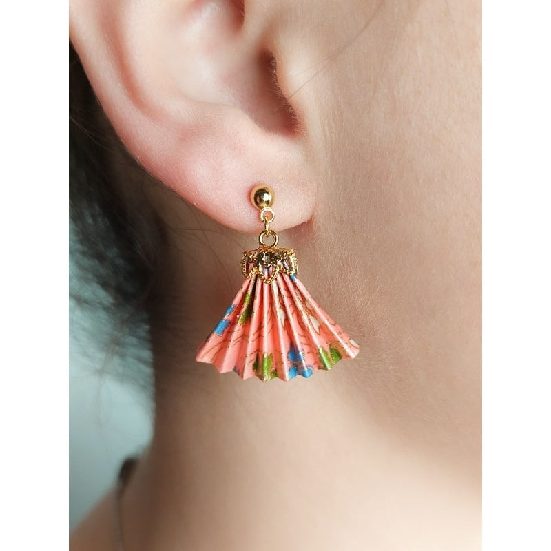 Fan Shaped Earrings - Pink