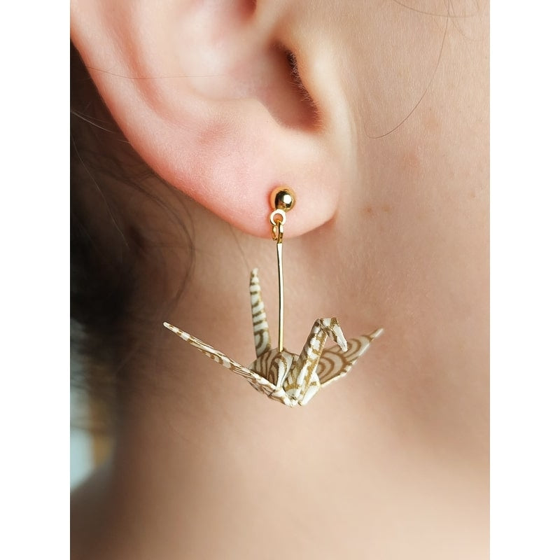 Gold Origami Crane Earrings