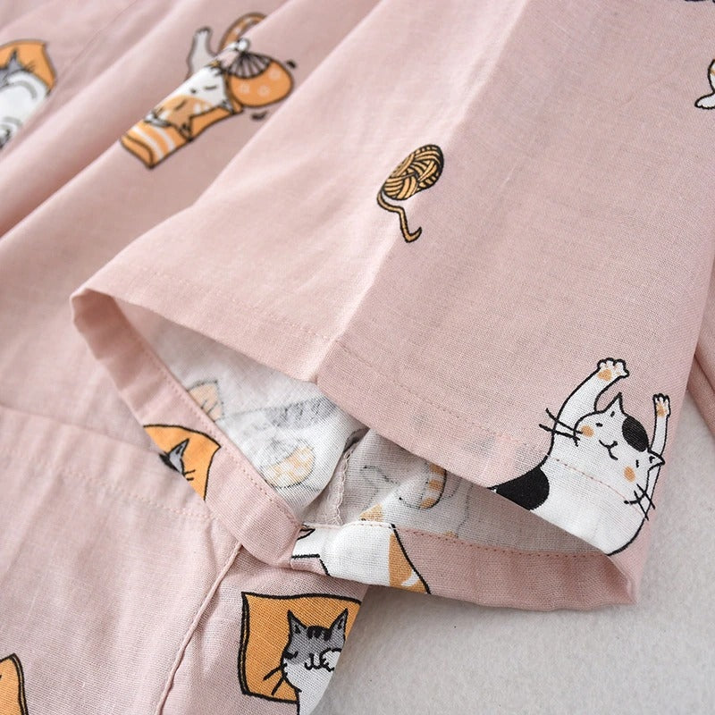 Cat Print Cotton Jinbei