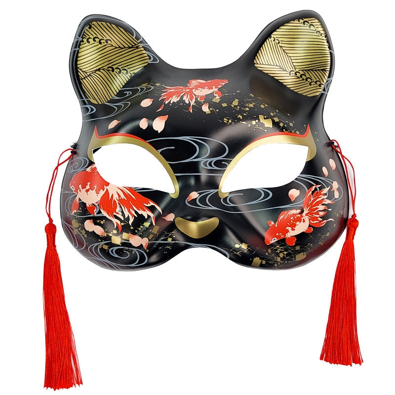 Japanese Cat Mask - Black and Red