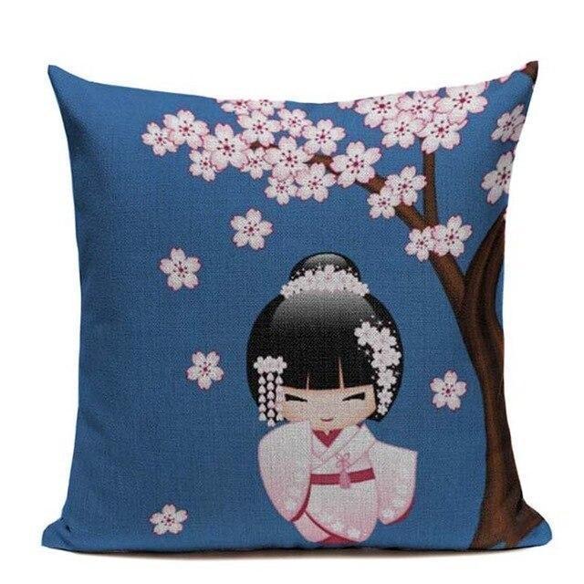 Japanese Cushion Cover - Blue Geisha