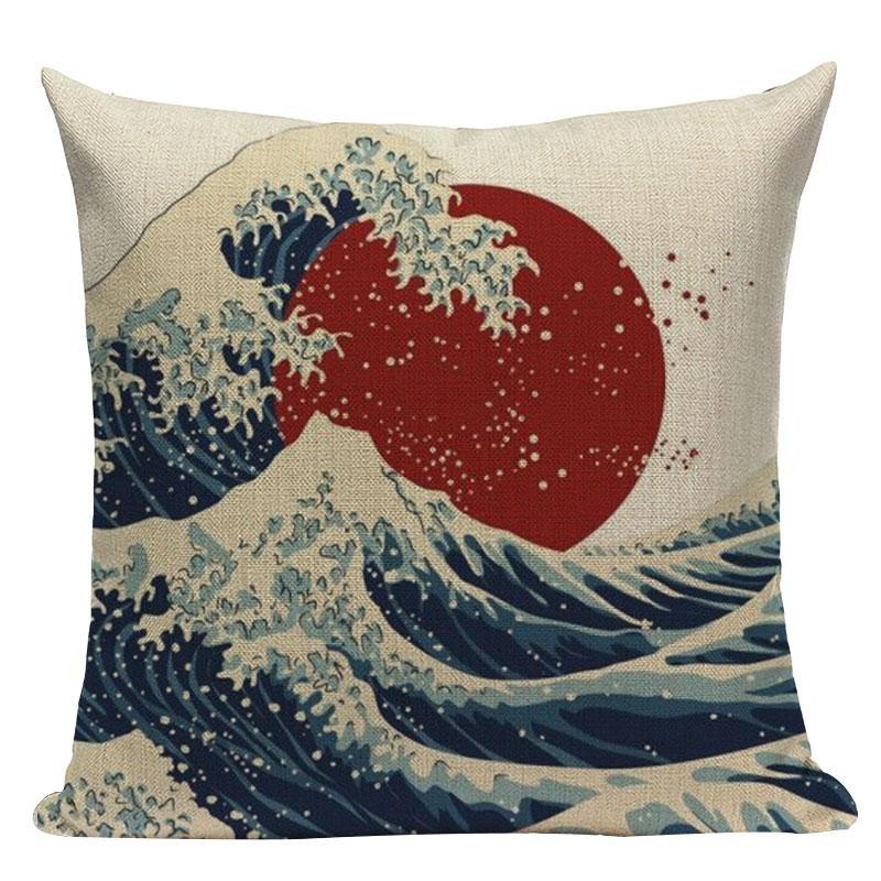 Japanese Cushion Cover - Wave & Sun
