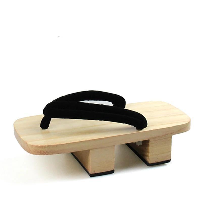 Japanese Geta In Light Wood - Black Hanao