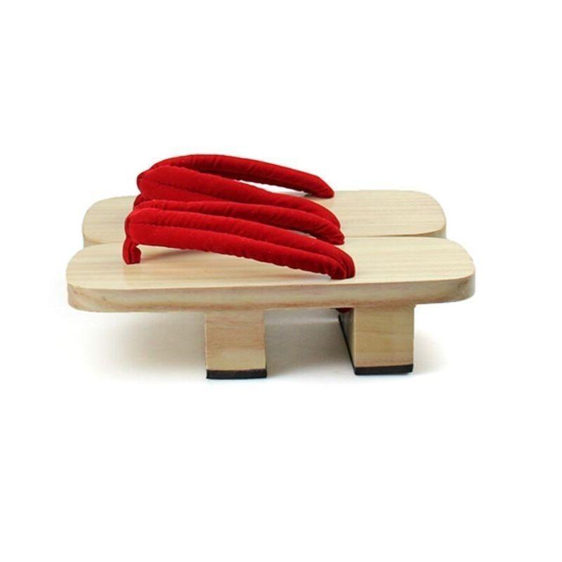 Japanese Geta Sandals In Light Wood - Red Hanao