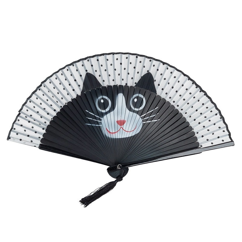 Japanese Kawaii Cat Fan - Black