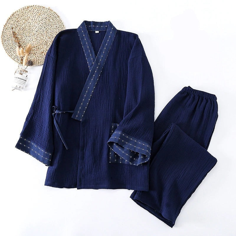 Japanese Kimono Pajamas for Men Blue / S