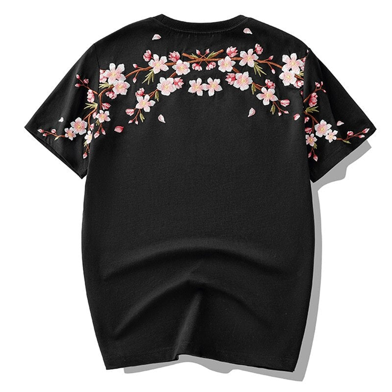 Japanese T-Shirt Embroidered Sakura Black / M