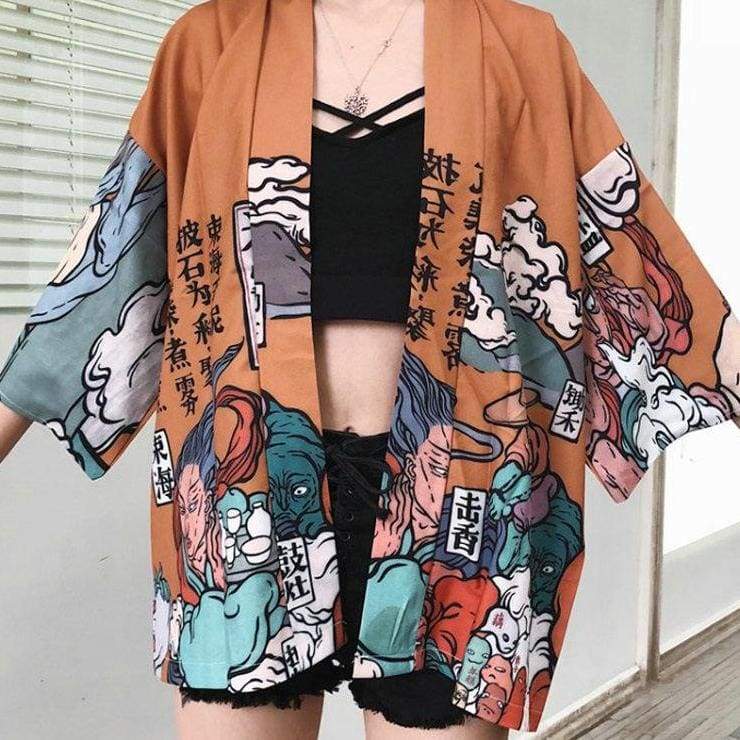 Kimono Jacket Womens Brown / One Size
