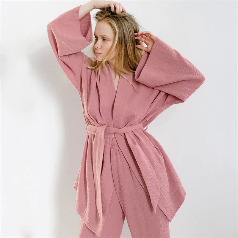 Kimono Pajama Set for Women Pink / S