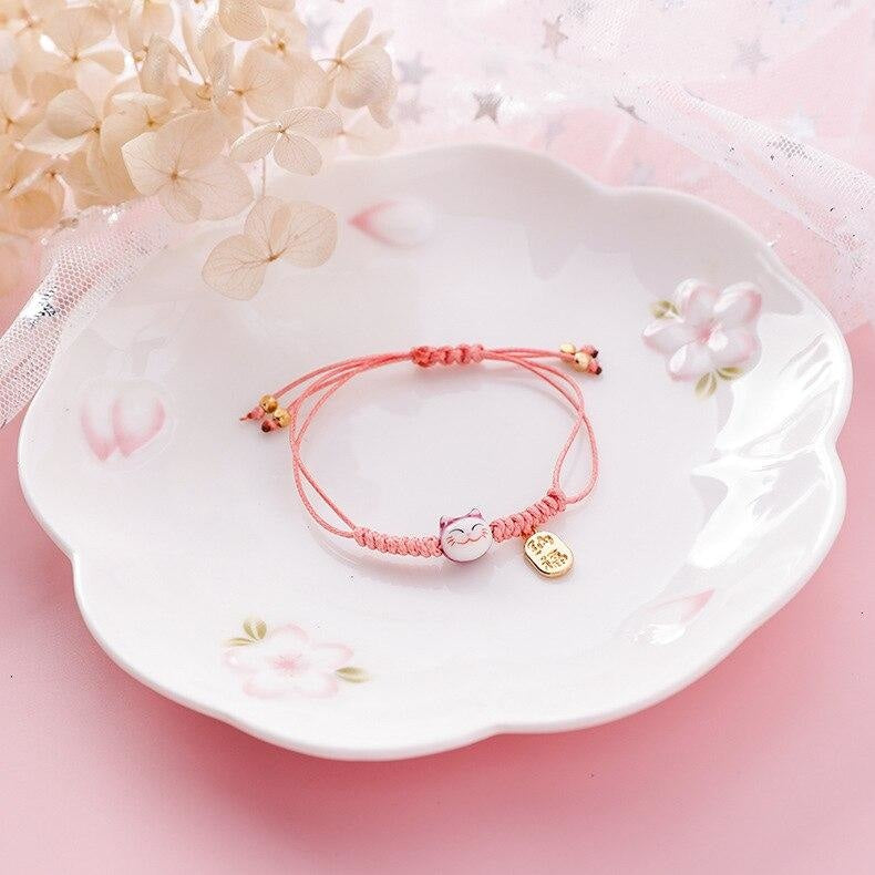 Maneki Neko Bracelet - Koban Pink