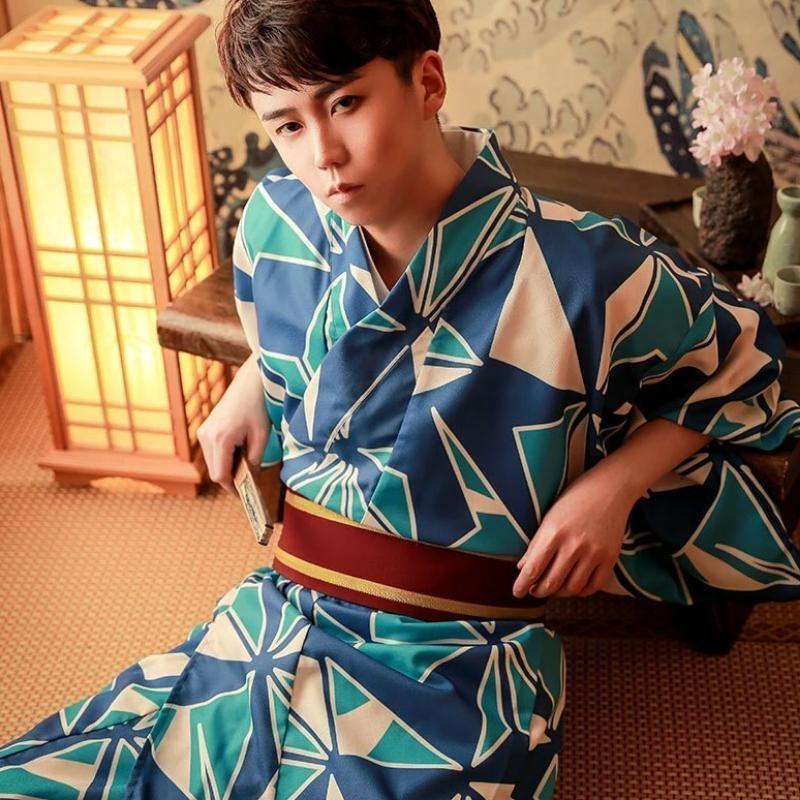 Men’s Japanese Kimono in Blue Origami One Size