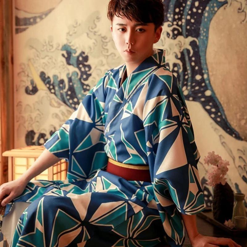Men’s Japanese Kimono in Blue Origami One Size