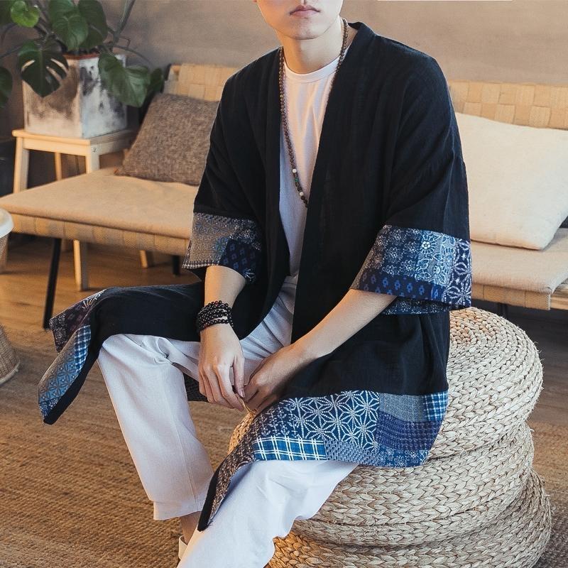 Men’s Long Kimono Jacket - Japanese Pattern