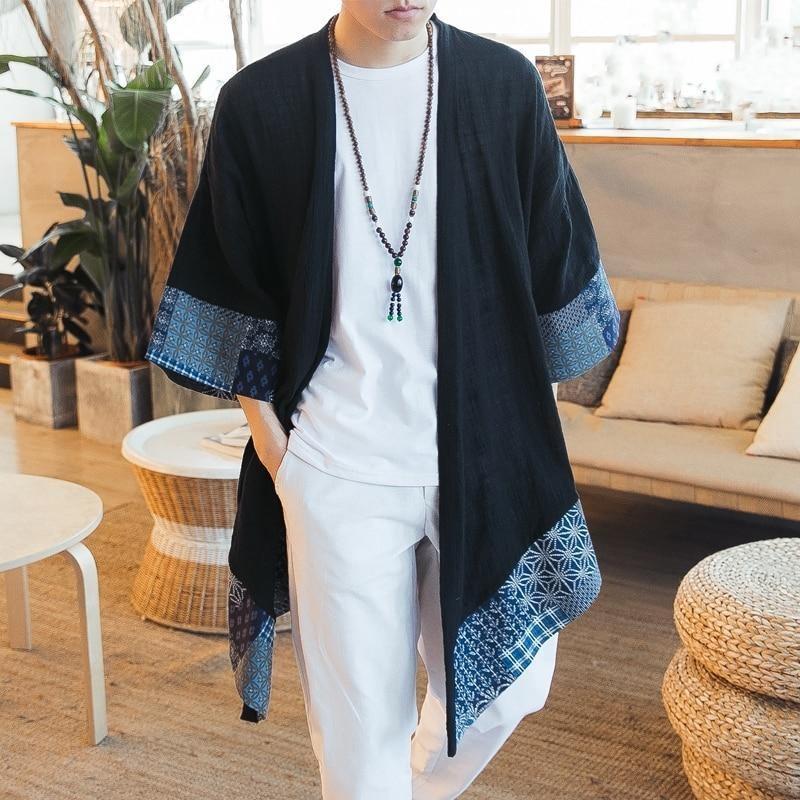 Men’s Long Kimono Jacket - Japanese Pattern