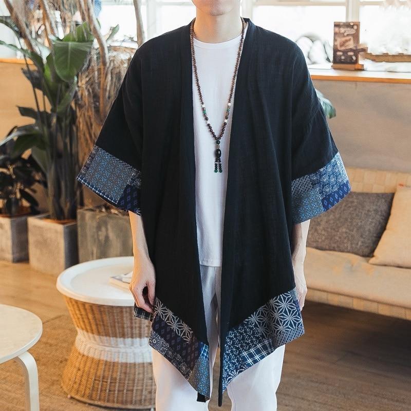 Men’s Long Kimono Jacket - Japanese Pattern