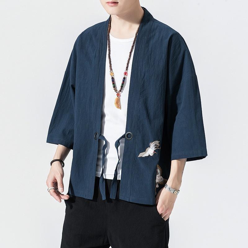 Mens Short Kimono Jacket Navy Blue / M