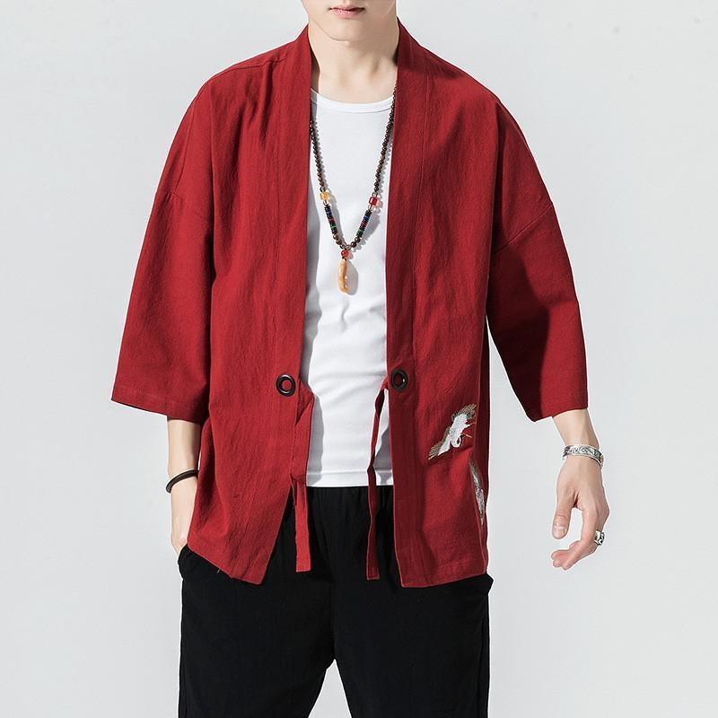 Mens Short Kimono Jacket Red / M