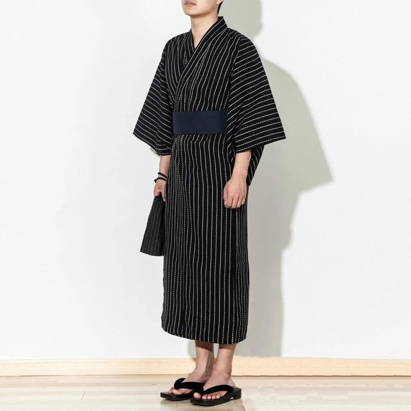 Men’s Yukata Robe With Cotton Stripes M