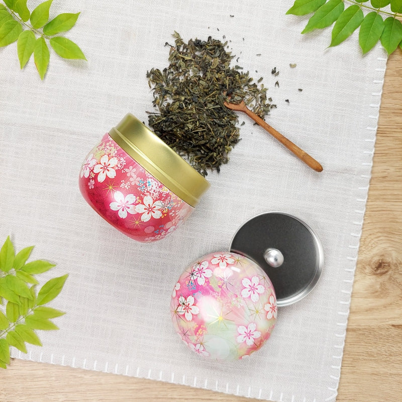 Pink Flowered Metal Tea Caddy