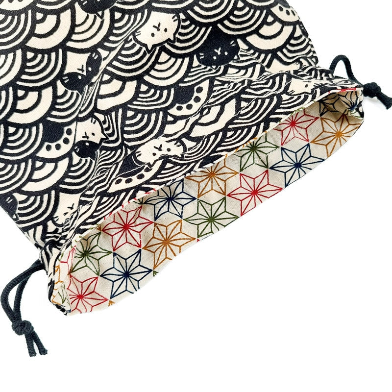 Seigaiha Japanese Cat pouch