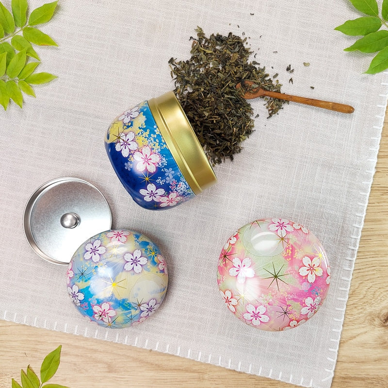 Set of 2 Flowered Metal Tea Tins