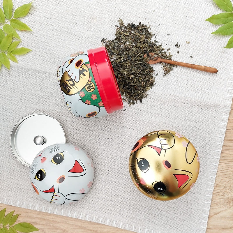 Set of 2 Metal Maneki Neko Tea Boxes