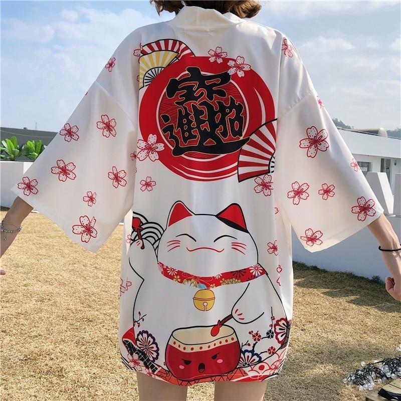 Womens Kimono Style Cardigan - Lucky Charm White