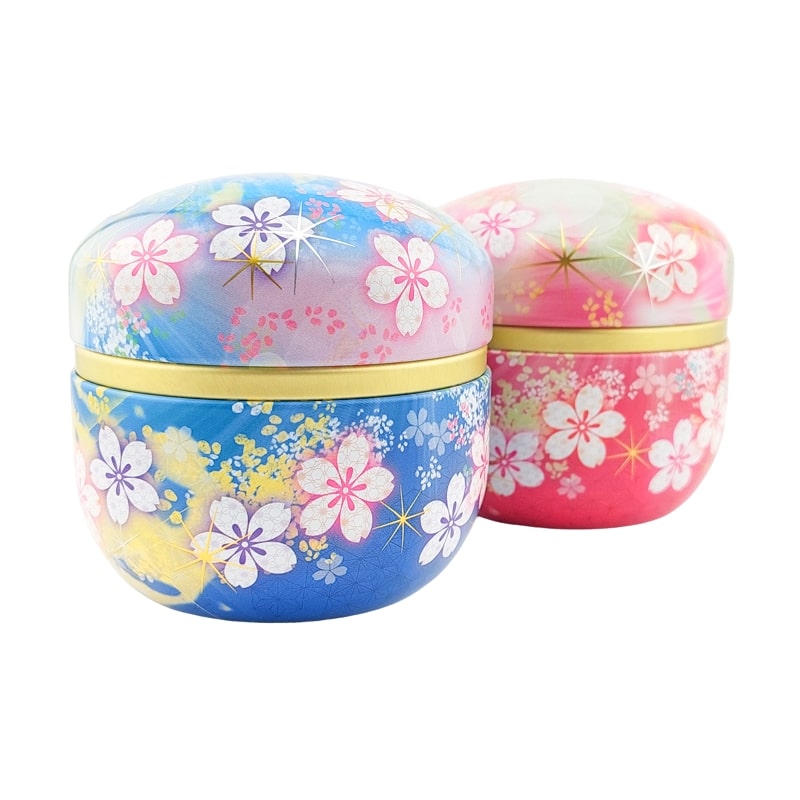 Set of 2 Flowered Metal Tea Tins