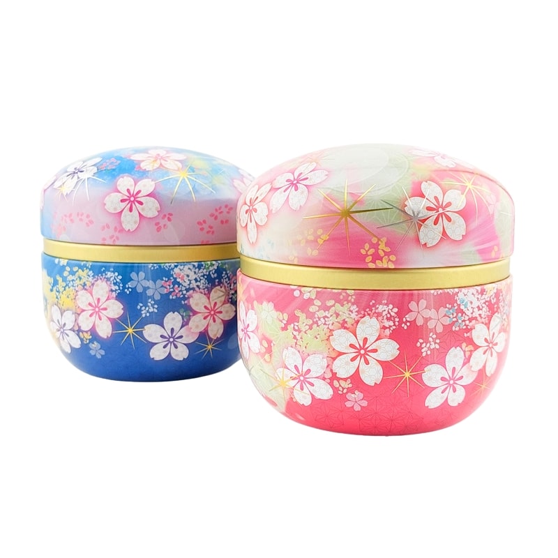 Set of 2 Flowered Metal Tea Tins