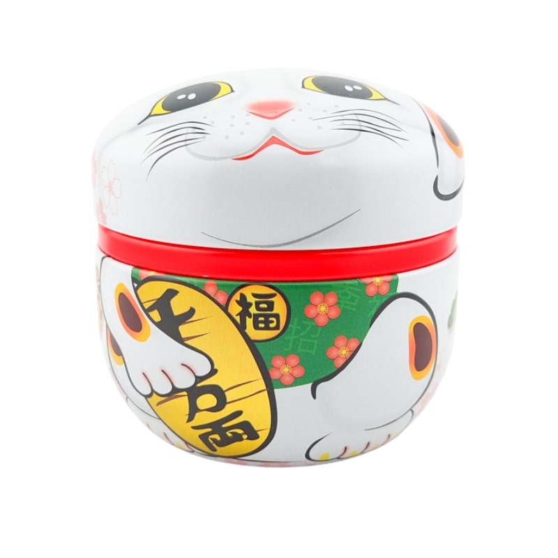 Japanese Metal Tea Caddy - White Maneki Neko