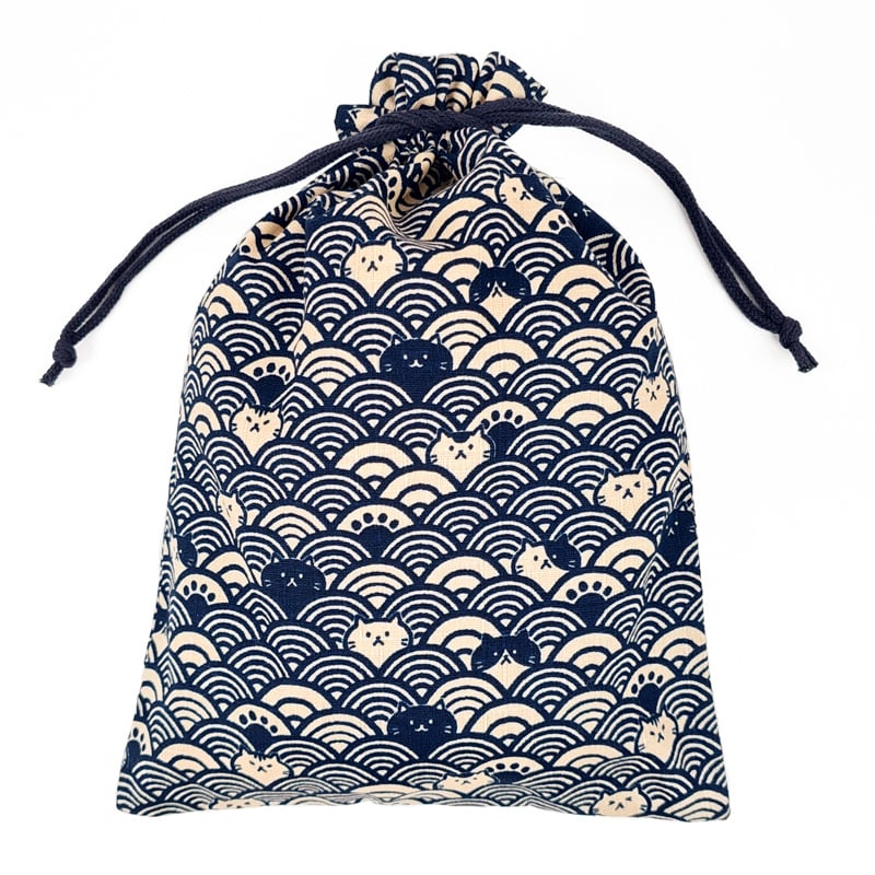 Seigaiha Japanese Cat Pouch