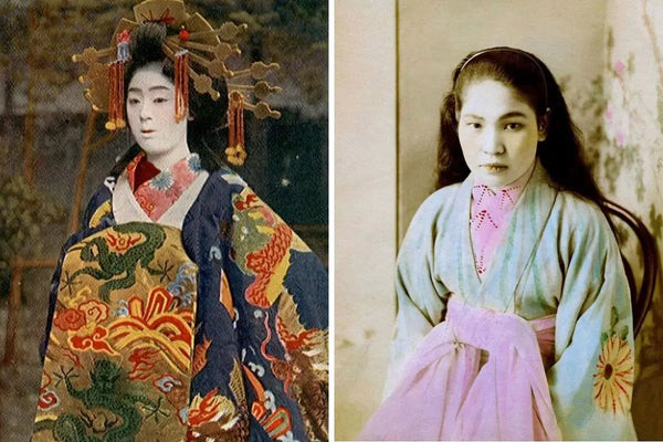 Courtesans wearing the obi knot in the front