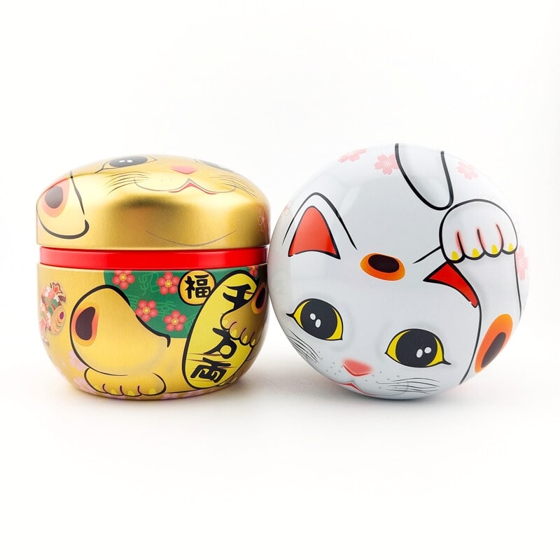 Set of 2 Metal Maneki Neko Tea Boxes